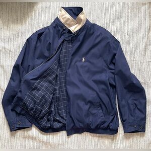 VTG 90’s POLO RALPH LAUREN Men Harrington Jacket Navy Blue Plaid Lined Large